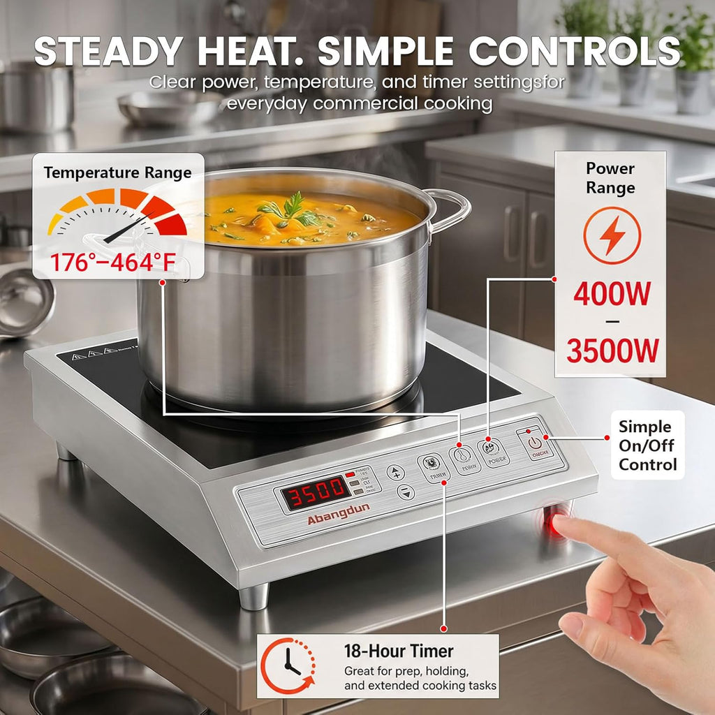 3500W Commercial Induction Cooktop, 208-240V Commercial Induction Burner, Countertop Induction Range & Induction Cooker, Stainless Steel Electric Hot Plate with 9.25-Inch Copper Coil