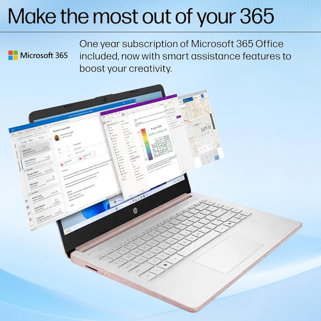 HP 14' HD Student Business Laptop, Intel Quad-Core N150, 8GB RAM, 192GB Storage, (128GB eMMC+64GB SD Card), 1 Year Office 365, Slim Design, Webcam, HDMI, Bluetooth, WiFi, Win 11, Rose Gold