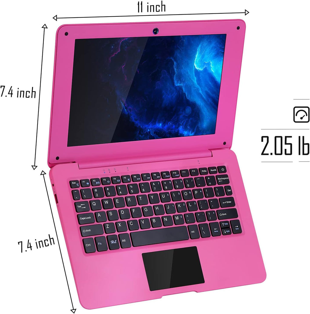 G-Anica Laptop Computer(10.1 inch), Quad Core Powered by Android 12.0, Netbook Computer with WiFi, Webcam and Bluetooth, Mini Laptop with Bag, Mouse, and Mouse Pad for Kids and Adults（Pink）