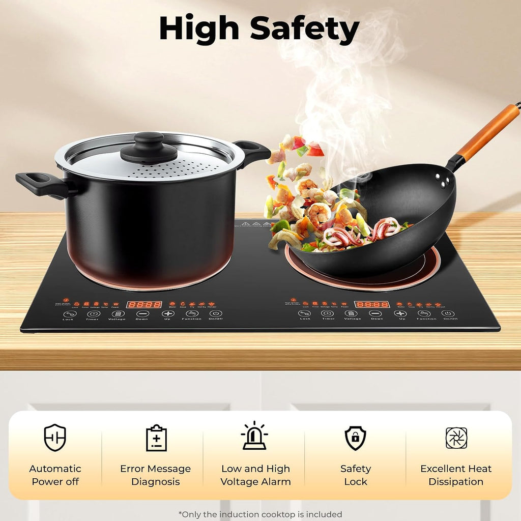 Double Burner Induction Cooktop 2400W Portable Electric Stove With Horizontal Design Fast Heating Perfect For Home Kitchen Apartment Restaurant Camping Caravan And Party Use