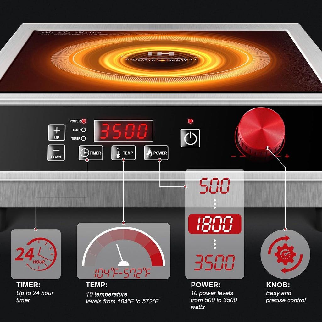 3500W 220V~240V Commercial Induction Cooktop, Powerful Electric Induction Burner, Countertop Electric Stove with Digital Sensor, Touch/Knob Control