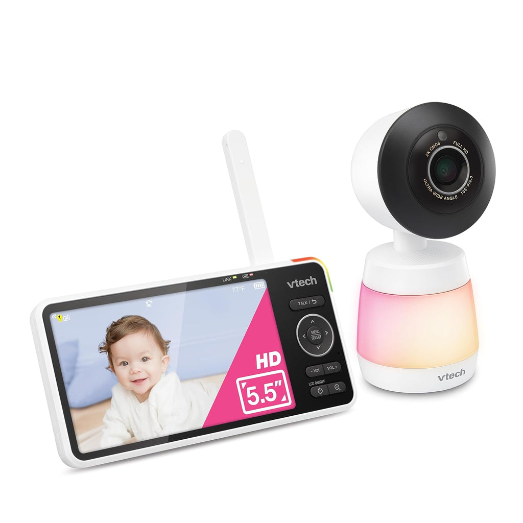 VTech Smart HD Plus WiFi Baby Monitor – 2K Camera, 5.5' HD IPS Screen, 24X Pan Tilt Zoom, Multi-Color Night Light, Free App