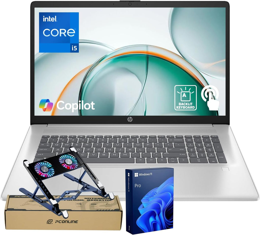 HP Essential 2026 Business Laptop, 17.3' Touchscreen, Intel Core i5-1334U Processor, 32GB RAM, 2TB SSD, Wi-Fi 6, W11 Pro, Webcam, Next gen AI, Backlit KB, Bundle with PCO Laptop Cooler