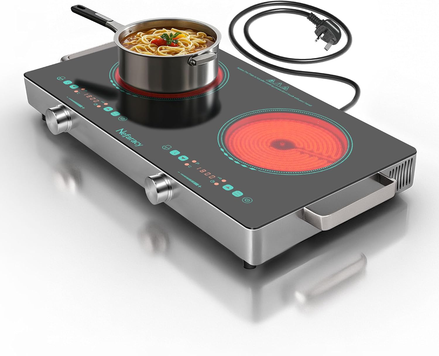 2 Burner Electric Cooktop 24 Inch, 110V 2000W Portable Electrics Stove Top with Handle, 9 Power Settings, Senor Touch & Knob Control, Safety Lock, Timer, 110-120V Plug in (2 Burner Green)
