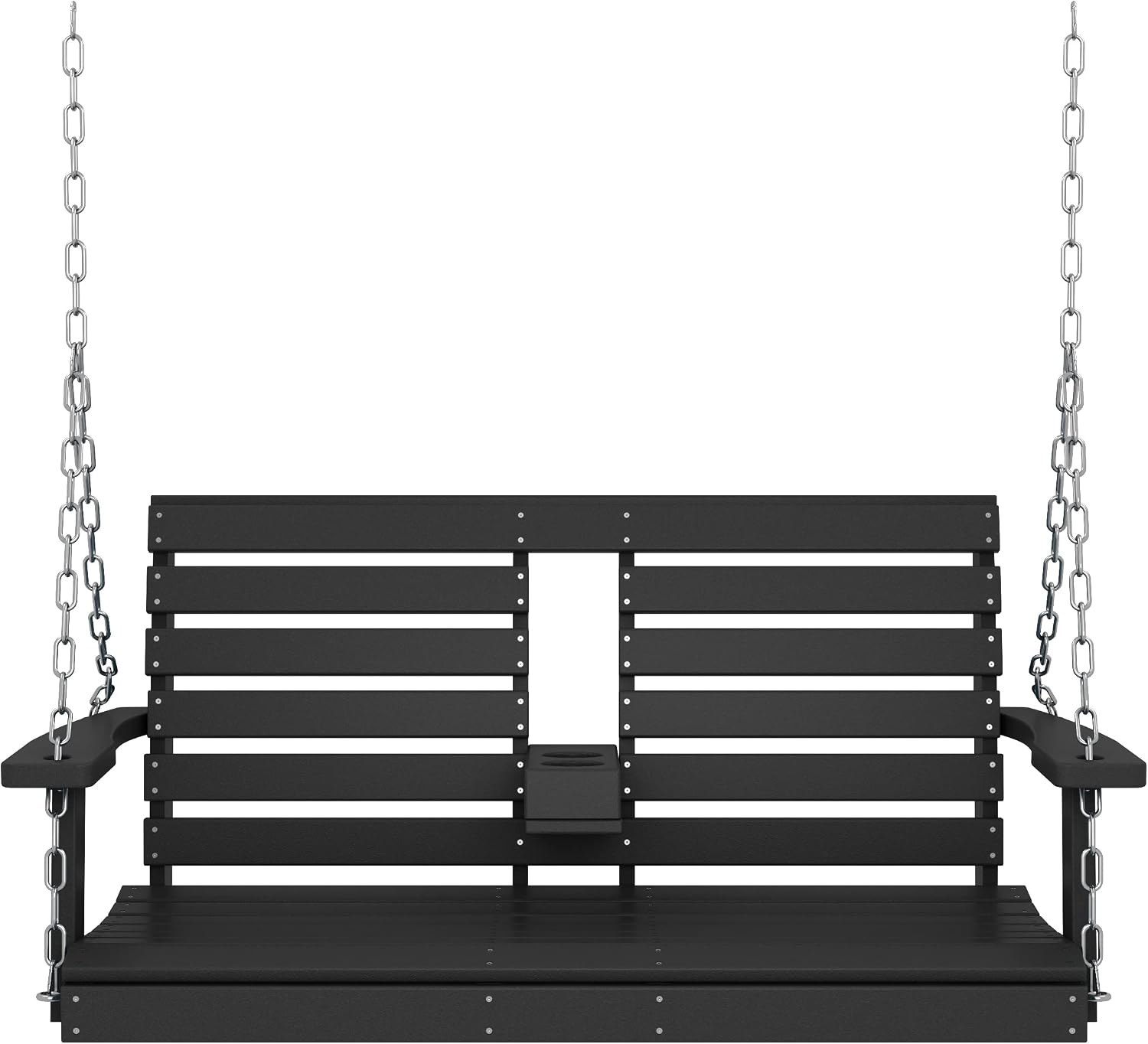 KINGYES Outdoor Hanging Patio Swing Chair, 2 Seat Swing with Cup Holders, Waterproof Bench for Courtyard & Garden, 660LBS Weight Capacity, Black