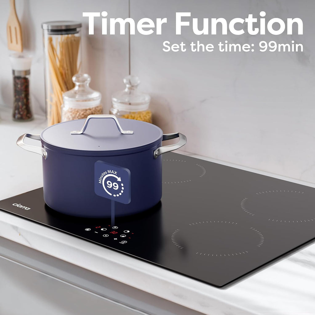 CDV 6000W Built-in Induction Cooktop 4 Burners, 24 Inch Electric Cooktop Touch Control Ceramic Glass Plate 9 Power Levels Fast Heating Safety Child Lock