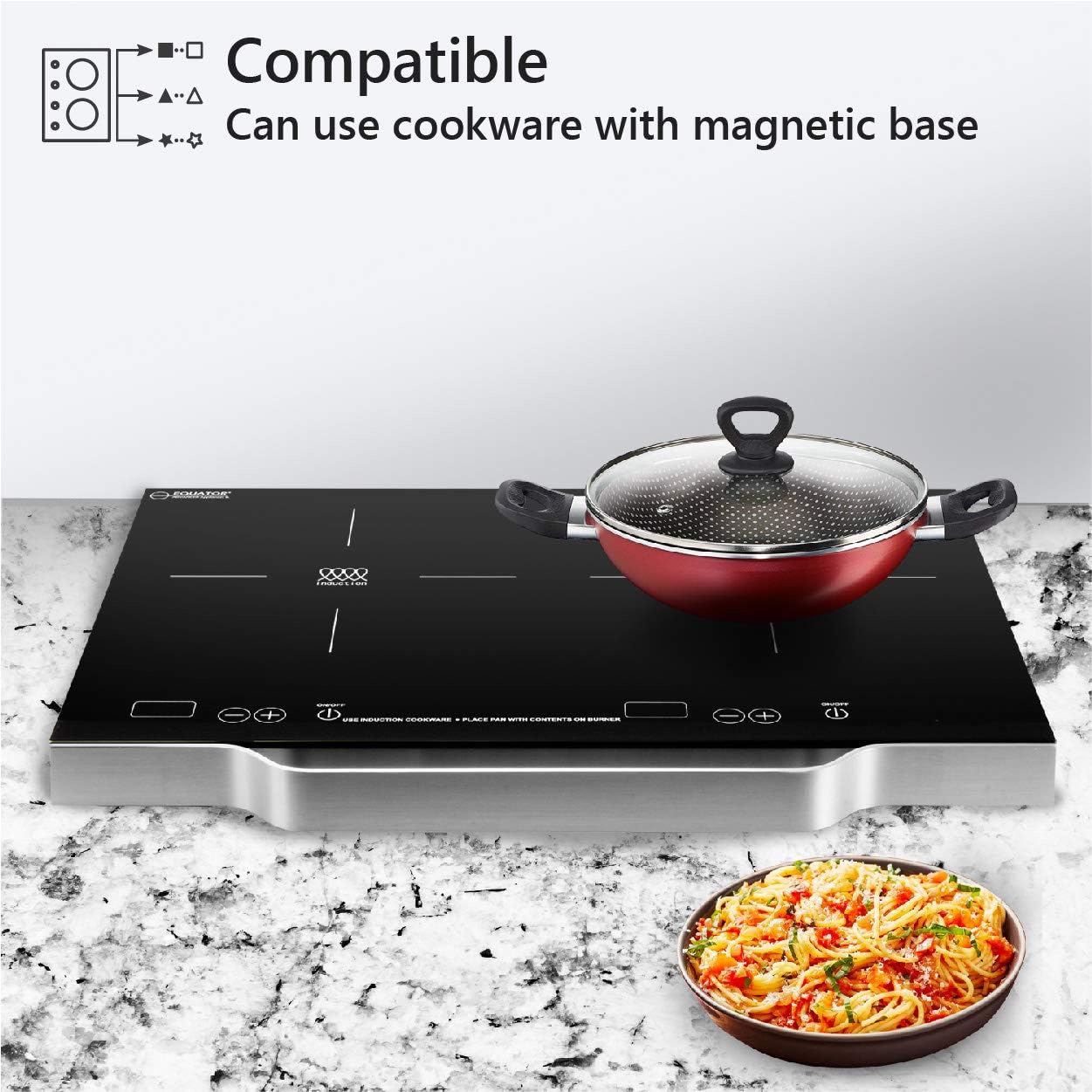 Equator 21' Portable 2-Burner Induction Cooktop LIGHT with ALUMINUM HANDLE 110V
