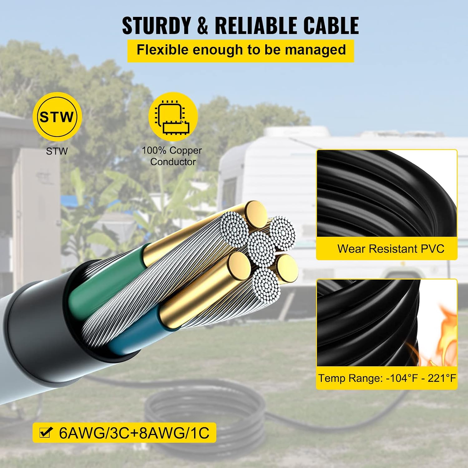 Vevor 75Ft 50 Amp Generator Extension Cord 4 Wire 8 Gauge Generator Cord 125V 250V Generator Power Cord N14-50P & SS2-50R & CS6364 Twist Lock Connectors : Everything Else