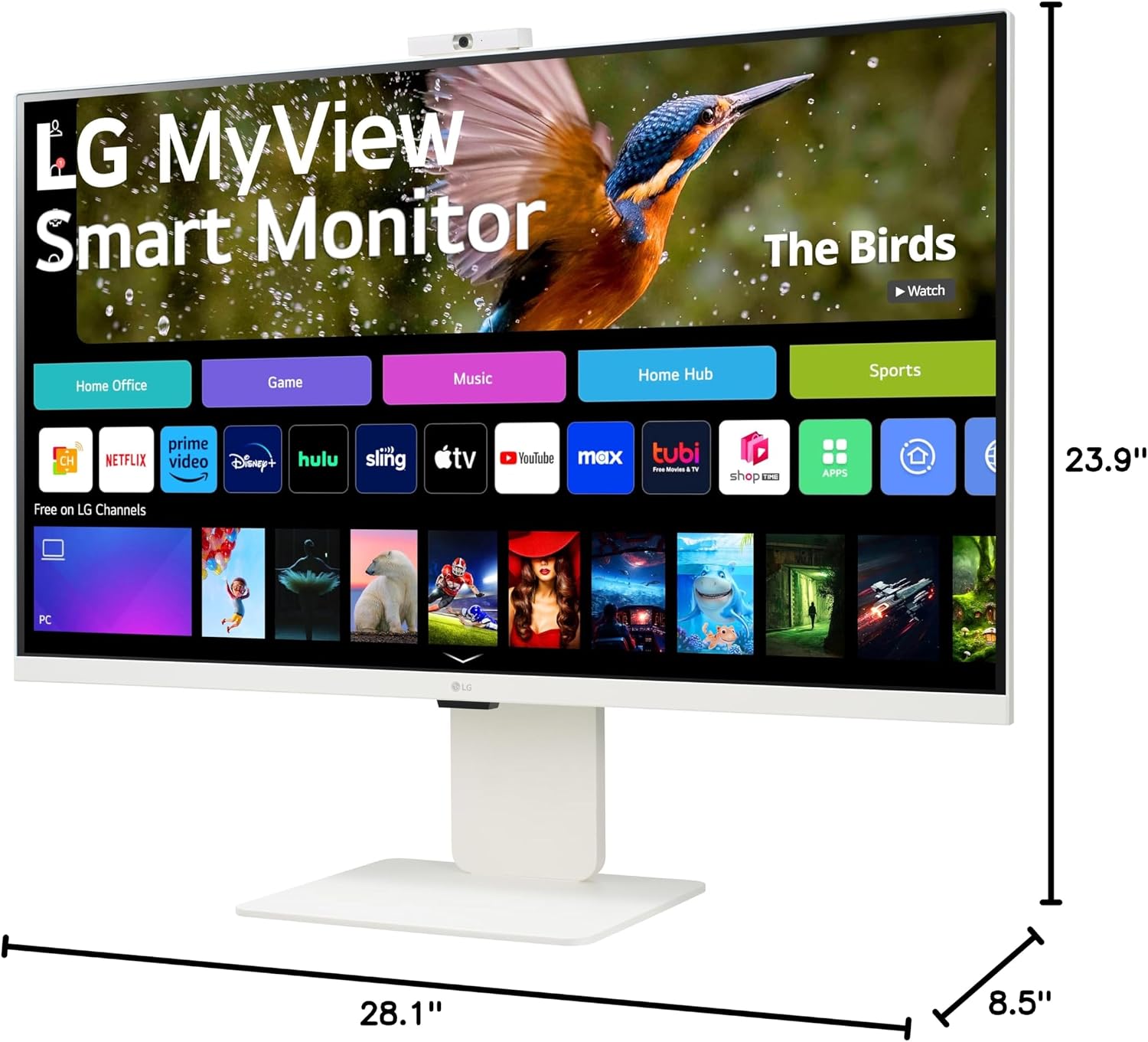 LG 32SR85U-W Smart Monitor 32-inch 4K UHD (3840x2160), IPS Display, webOS 23, USB Type-C 90W PD, Built-in FHD Webcam & Speaker, HDR 10, AirPlay 2, Screen Share, Bluetooth, White