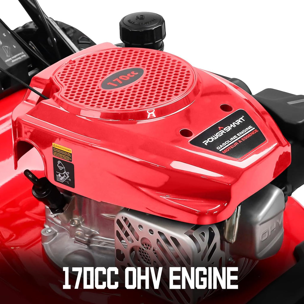 PowerSmart Self Propelled Gas Lawn Mower, 22 in. with 170cc OHV Engine, 2-in-1 Rear-Wheel Drive High Wheels, Red