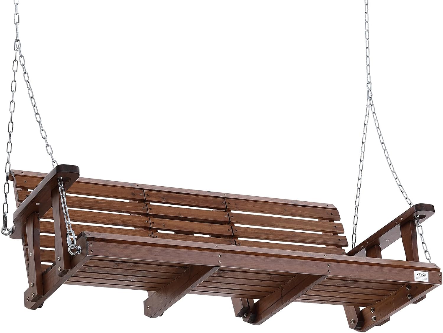 VEVOR Wooden Porch Swing 5 ft, Patio Bench Swing for Courtyard & Garden, Upgraded 880 lbs Strong Load Capacity, Heavy Duty Swing Chair Bench with Hanging Chains for Outdoors, Brown