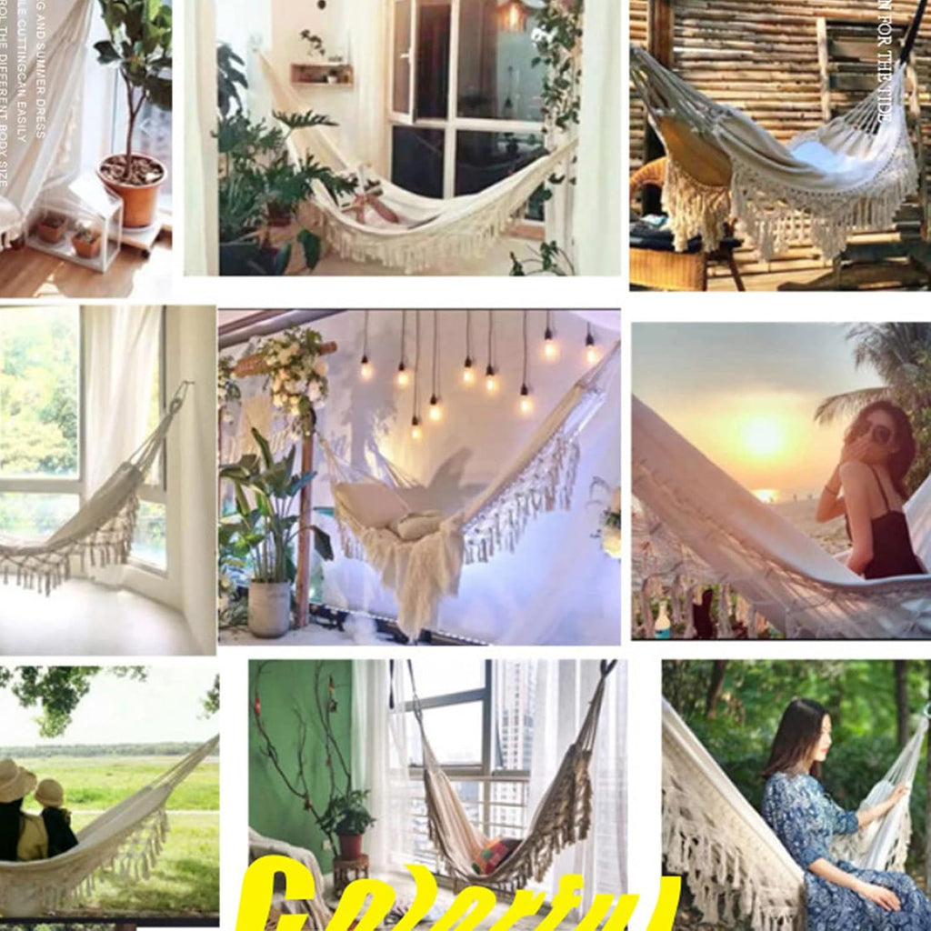 Double Hammock, Bohemian Style Tassel Rocking Chair, 250 Kg Load-Bearing Hammock, Indoor and Outdoor Hanging Swing, Portable Machine Washable Hammock