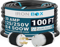 IronBox Electric - Heavy-Duty NEMA L14-30 Generator Extension Cord - L14-30P Plug to L14-30R Connector - Rated for 30 Amps 125/250V 8/4 SOOW 4 Prong Generator Cord -Power Cable for Generators(100 ft)