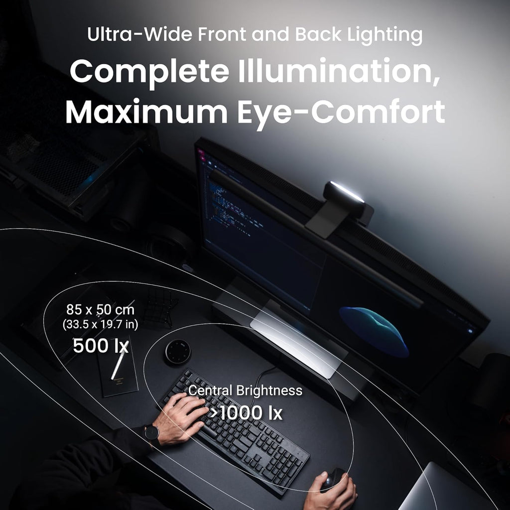 BenQ ScreenBar Halo 2 LED Monitor Light Bar - Wireless Controller, Backlight, Motion Sensor, Adjustable Brightness/Color Temperature, Eye-Care, No Screen Glare, Fits Curved Monitor, Monitor Accessory