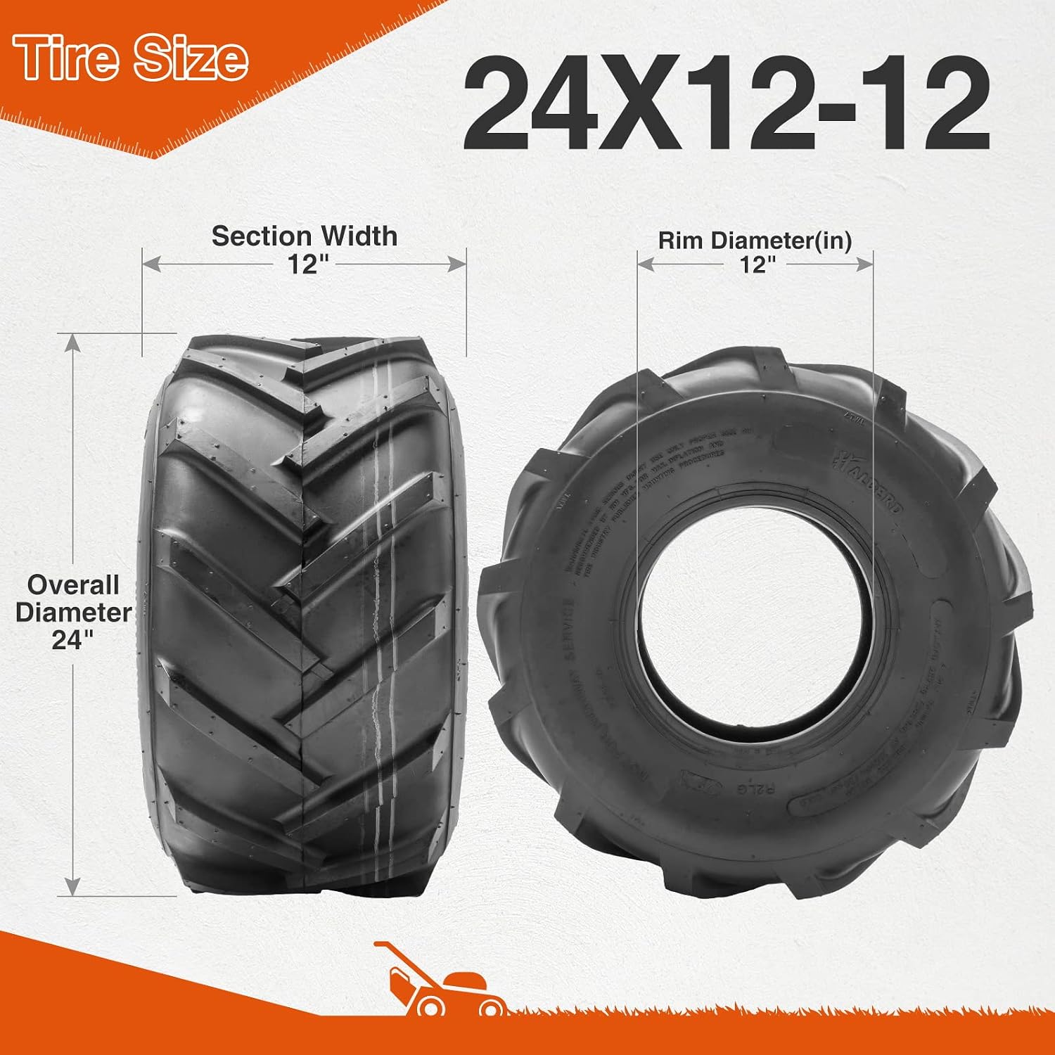 HALBERD Set of 2 24x12.00-12 Lawn Mower Tires 4PR Super Lug Tractor Tires Great Traction for Garden Tractors Riding Mower Excavators