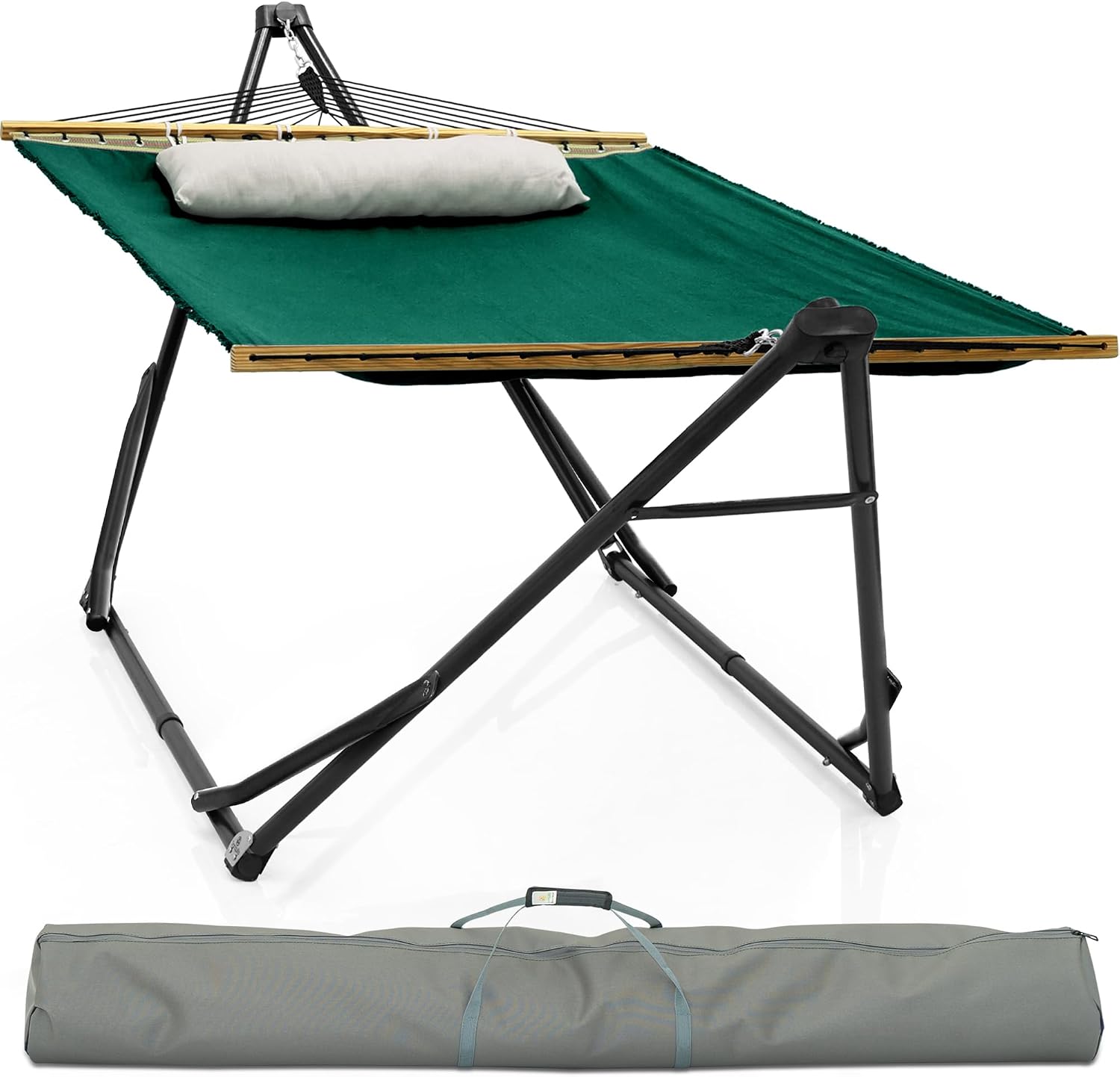Tranquillo Unity with Hammock Stand; Premium Quality, 800 lbs Capacity, 30-Second Easy Setup, Durable Steel Frame, Pre-Assembled and Portable for Indoor & Outdoor Use, Emerald Green