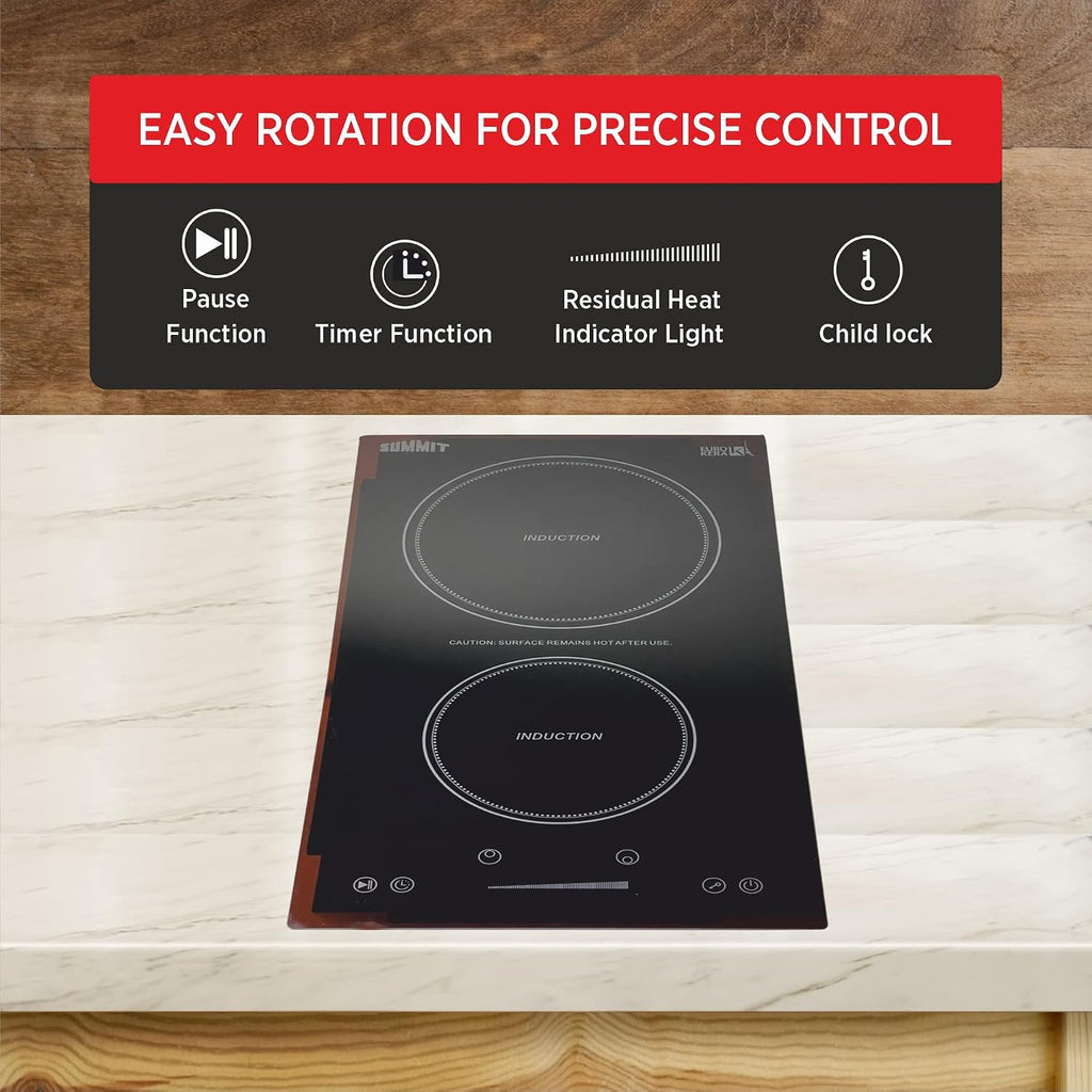 Summit 12' Induction Cooktop, 2 Cooking Zones, 115V Electric Cooktop, ADA Compliant Design, Black- SINC2B115