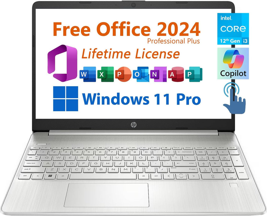 HP 15.6' Business Laptop, Free Microsoft Office 2024 Lifetime License, Copilot AI Chat, HD Touchscreen Display, Intel 6-Core i3-1215U 4.4 GHz, 32GB RAM, 2TB SSD, Long Battery Life, Windows 11 Pro