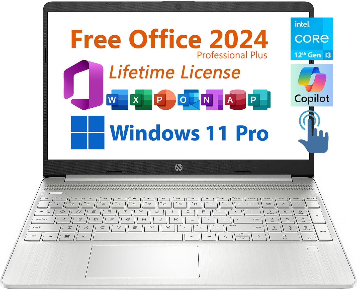 HP 15.6' Business Laptop, Free Microsoft Office 2024 Lifetime License, Copilot AI Chat, HD Touchscreen Display, Intel 6-Core i3-1215U 4.4 GHz, 32GB RAM, 2TB SSD, Long Battery Life, Windows 11 Pro
