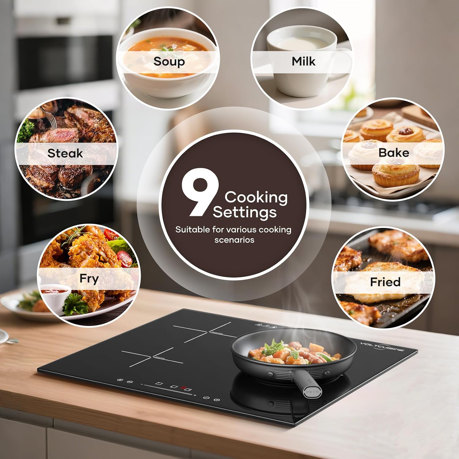 24' Built-in Induction Cooktop 5400W, 3 Burner Electric Stove for Kitchen Countertop, Touch Control, Safety Lock, Easy Clean Glass Surface