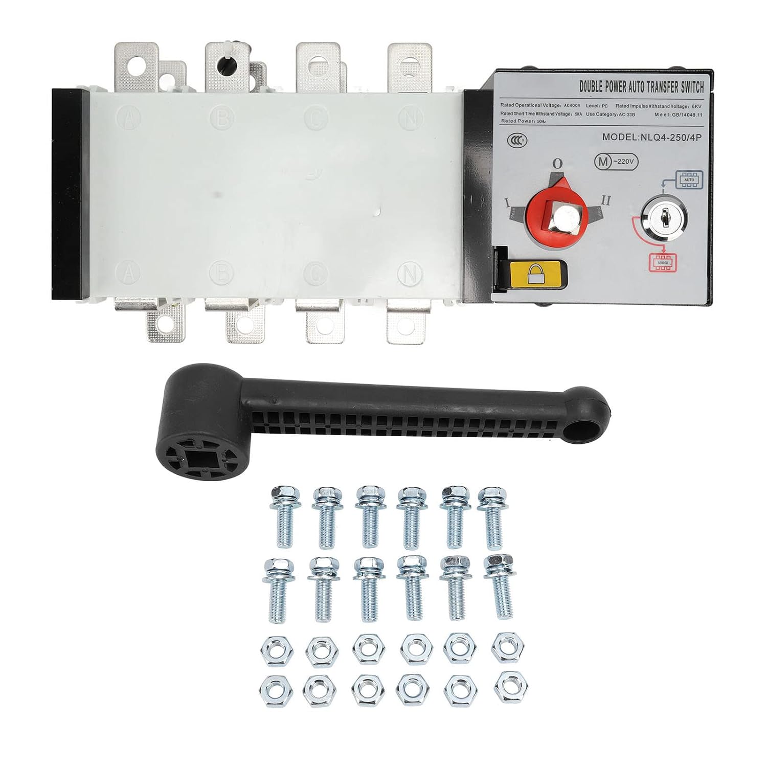 Dual Power Automatic Transfer Switch AC400V 2 in 1 Out Isolated Power Transfer Switch for Generator (200A)