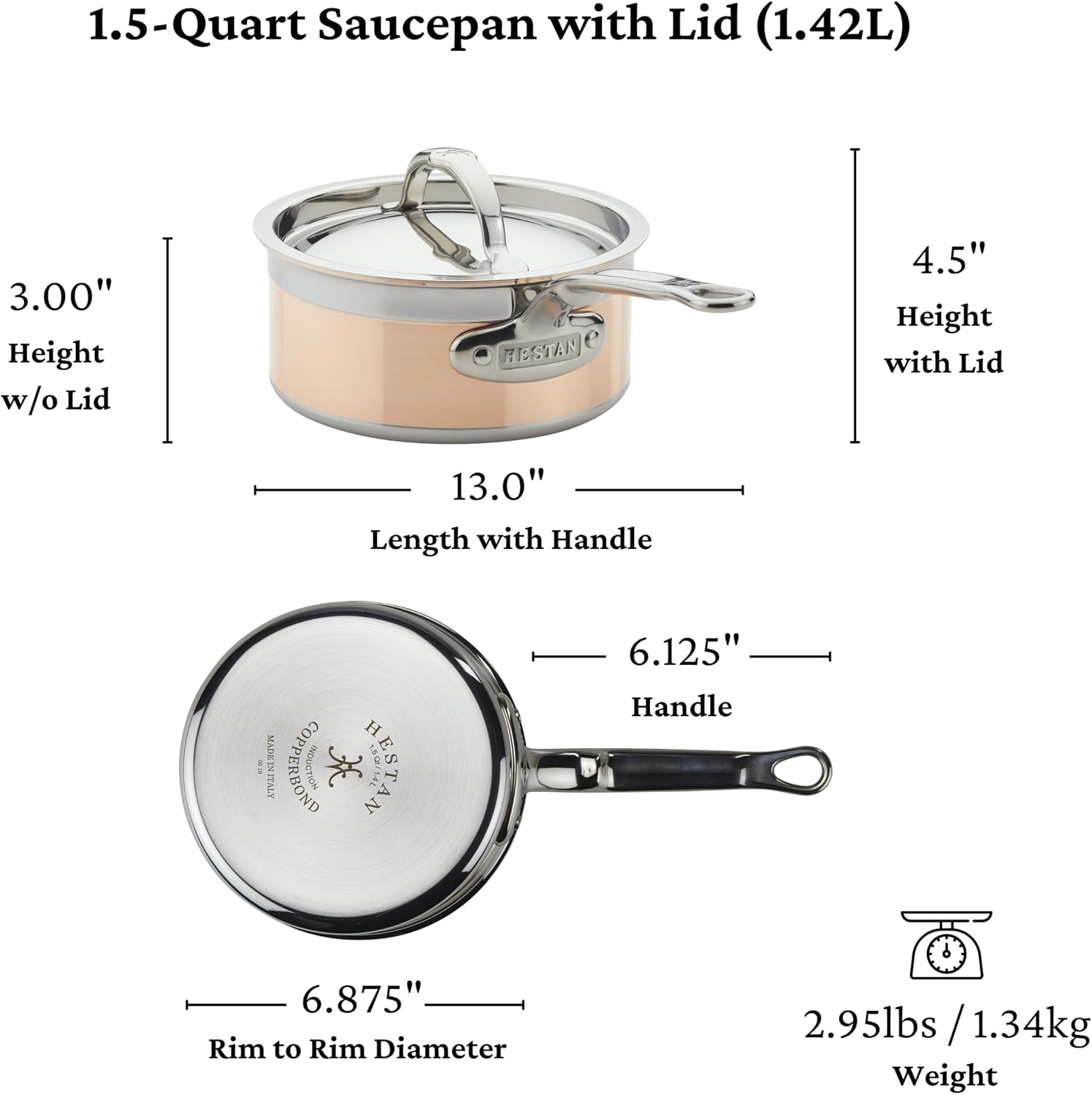 Hestan - CopperBond Collection - 100% Pure Copper Sauce Pan, Induction Cooktop Compatible, 1.5 Quart