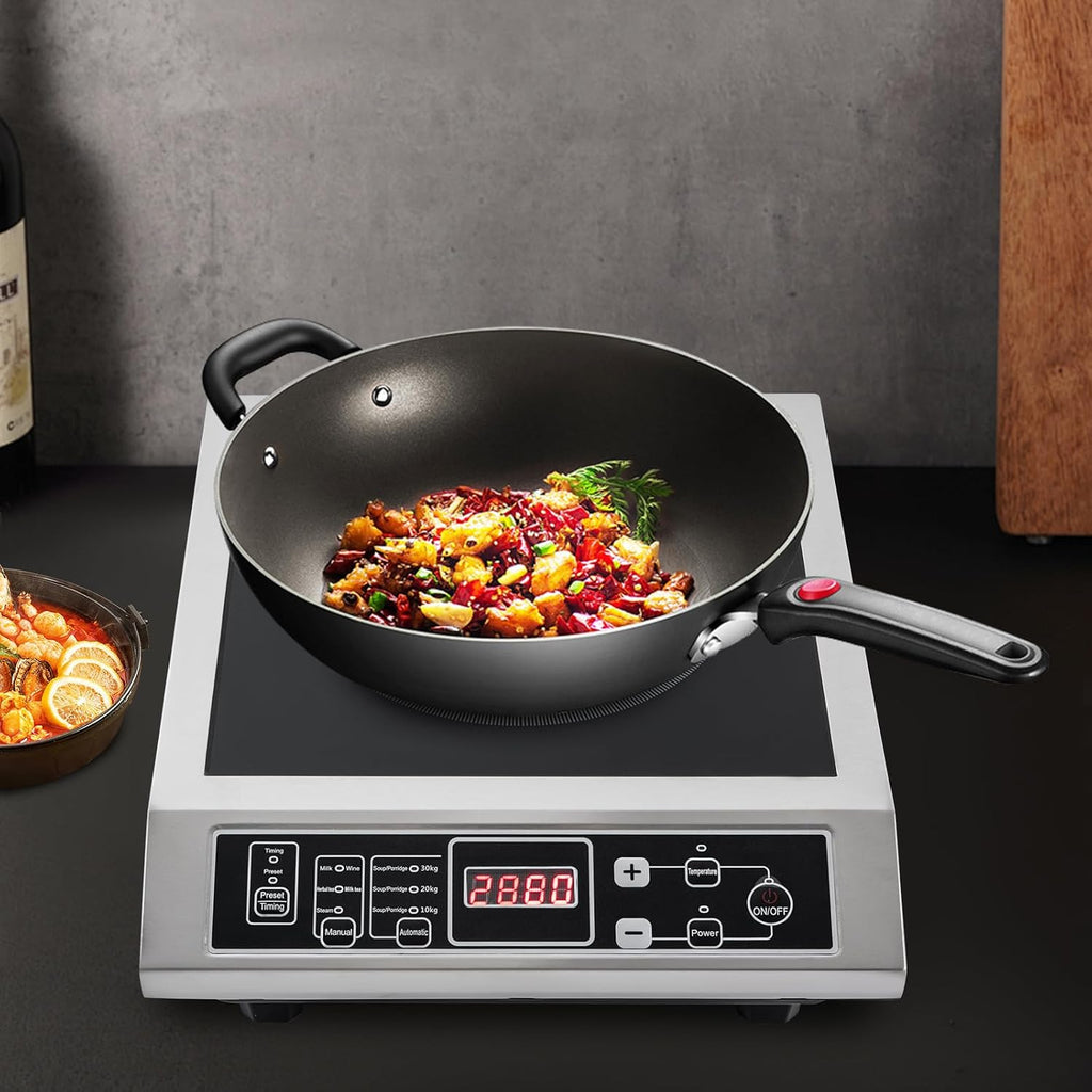Professional Portable Induction Cooktop, Commercial Countertop Induction Burner, 3500W Induction Stove with Timer Function, 8 Temps from 176-518°F, Hot Plate for Home Kitchen RV