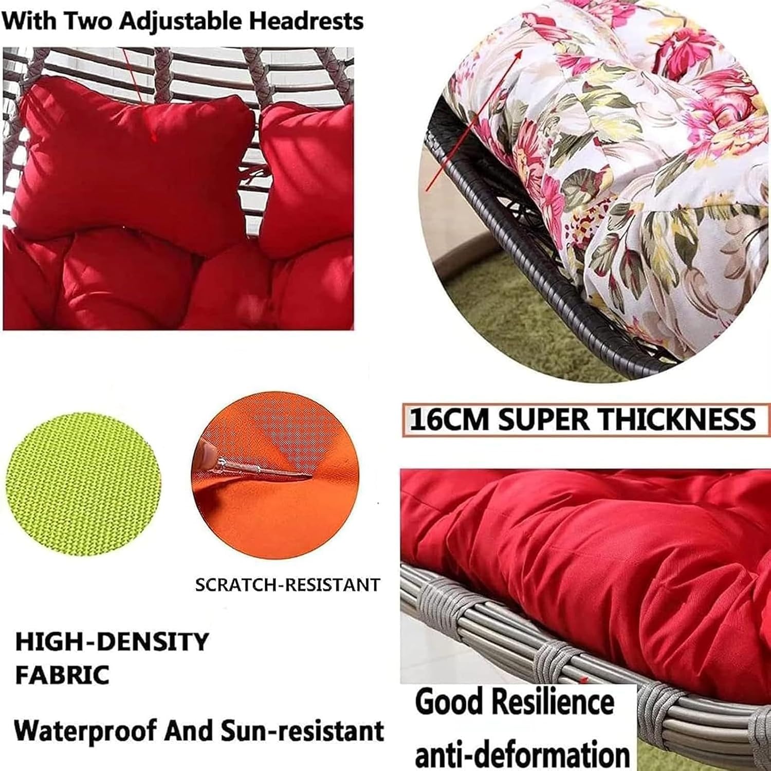 Egg Chair Swing Cushion, 2 Person Hanging Egg Chair Cushion Replacement, Double Hanging Basket Chair Cushion, Hanging Hammock Chair Cushion(C,170 * 120cm/67 * 47in)