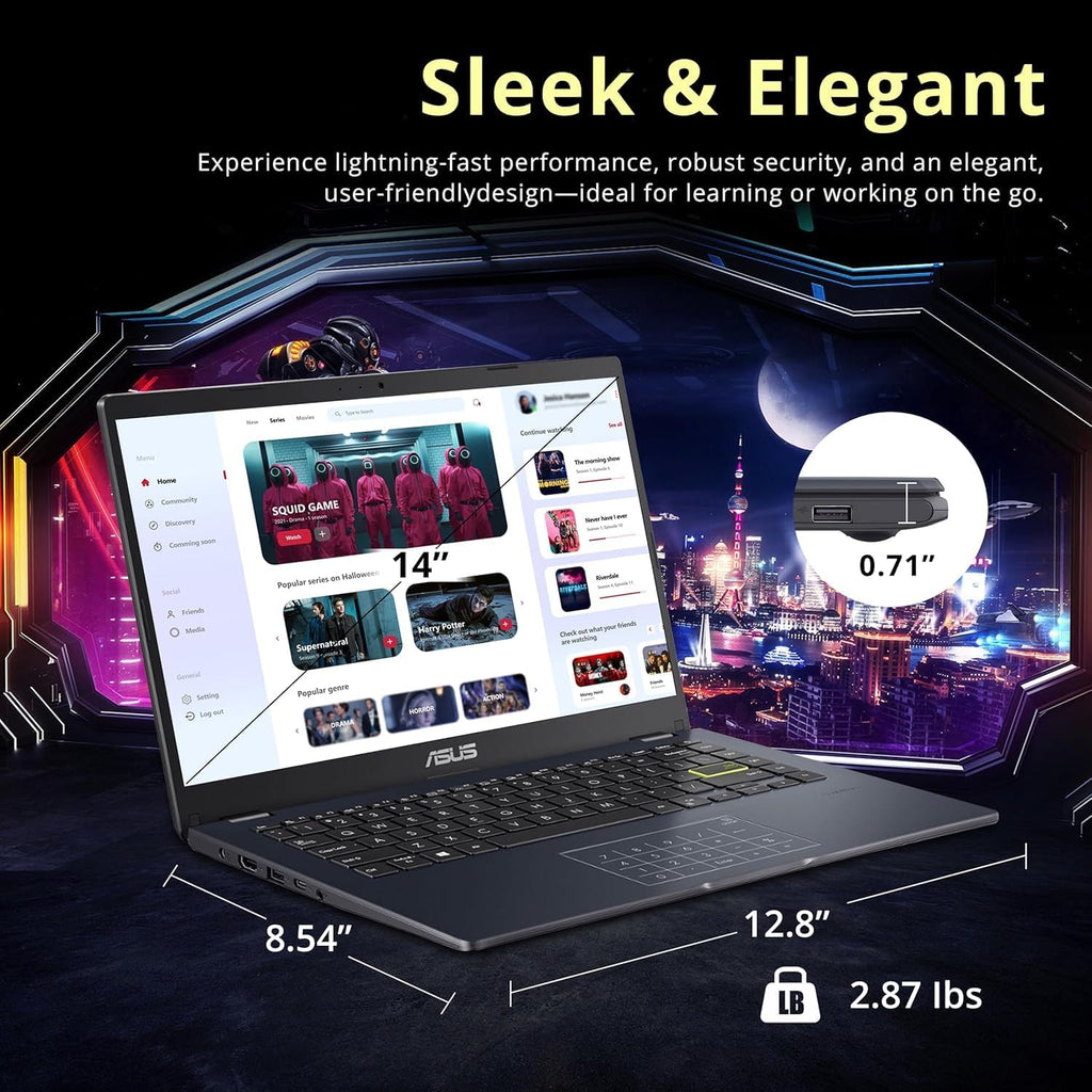 ASUS 14' Laptop for Business & Student, 14' FHD Display, Intel Celeron N4500, 1-Year of Microsoft 365, 4GB Memory, 64GB eMMC, NumberPad, Webcam, HDMI, Wi-Fi, Windows 11
