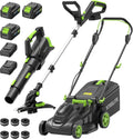 STEELITE 40V(2×20V) 17-Inch Cordless Lawn Mower Combo, Brushless Electric Mower, 12-Inch String Trimmer & 500CFM Leaf Blower, Yard Tools Kit with 3×4.0Ah Batteries and Dual Chargers
