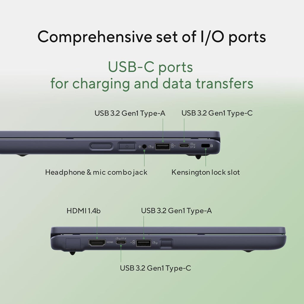 ASUS Chromebook CR11 Ruggedized Laptop, 11.6' Display, Intel Processor N100 Processor, 4GB RAM, 64GB eMMC Storage, Antimicrobial Guard, Spill-Resistant Keyboard, Mineral Grey, CR1104CGA-AS44
