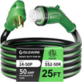 50 Amp 25 Feet RV Power Cord, Heavy Duty 6/3 + 8/1 Gauge STW 50A Generator Cord, NEMA 14-50P to SS2-50R LED Power Indicator Twist Lock for RV Trailer Camper and Generator to House, ETL Listed