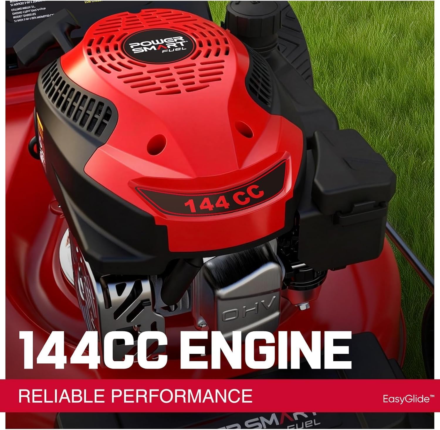PowerSmart EasyGlide Gas Push Lawn Mower 21-inch 144cc 4-Stroke Engine with Easy Adjustable Cutting Height, High Wheels, 2-in-1 with Mulching, Rear Bagger
