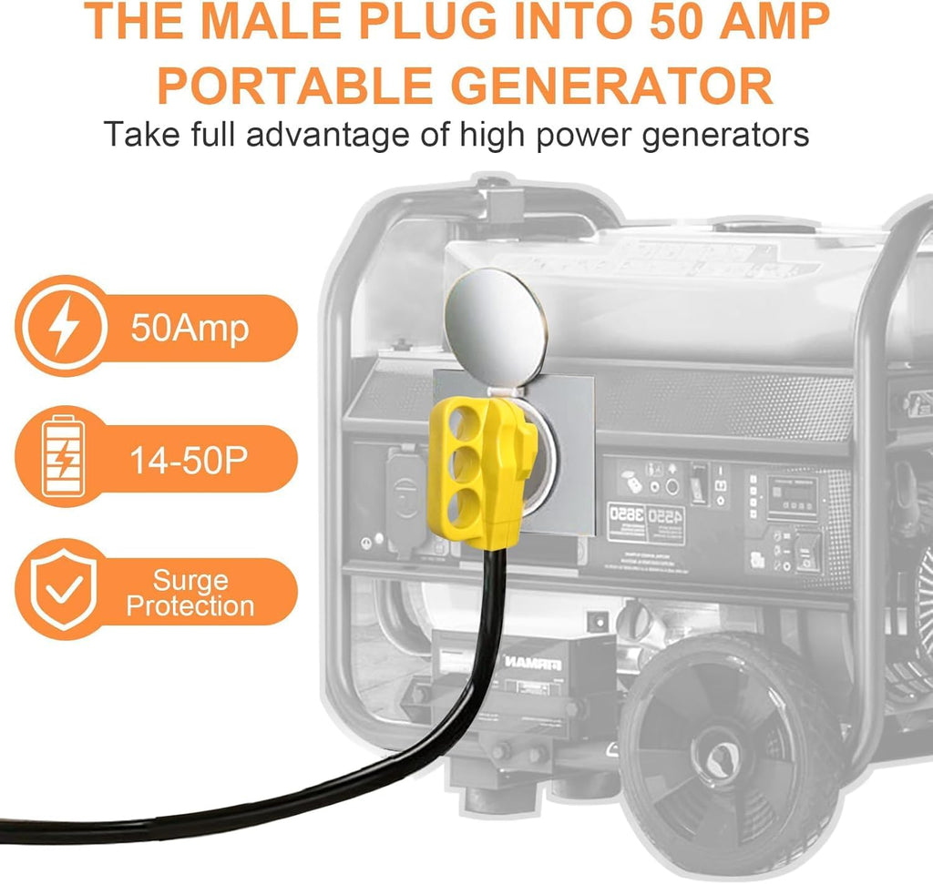 50 FT NEMA 14-50P to L14-30R Generator Transfer Switch Adapter Cord, 240V/120V 50 Amp Male to 30 Amp Female Twist Lock 4 Prong Generator Adapter Cord, STW 10 AWG Heavy Duty ETL Listed