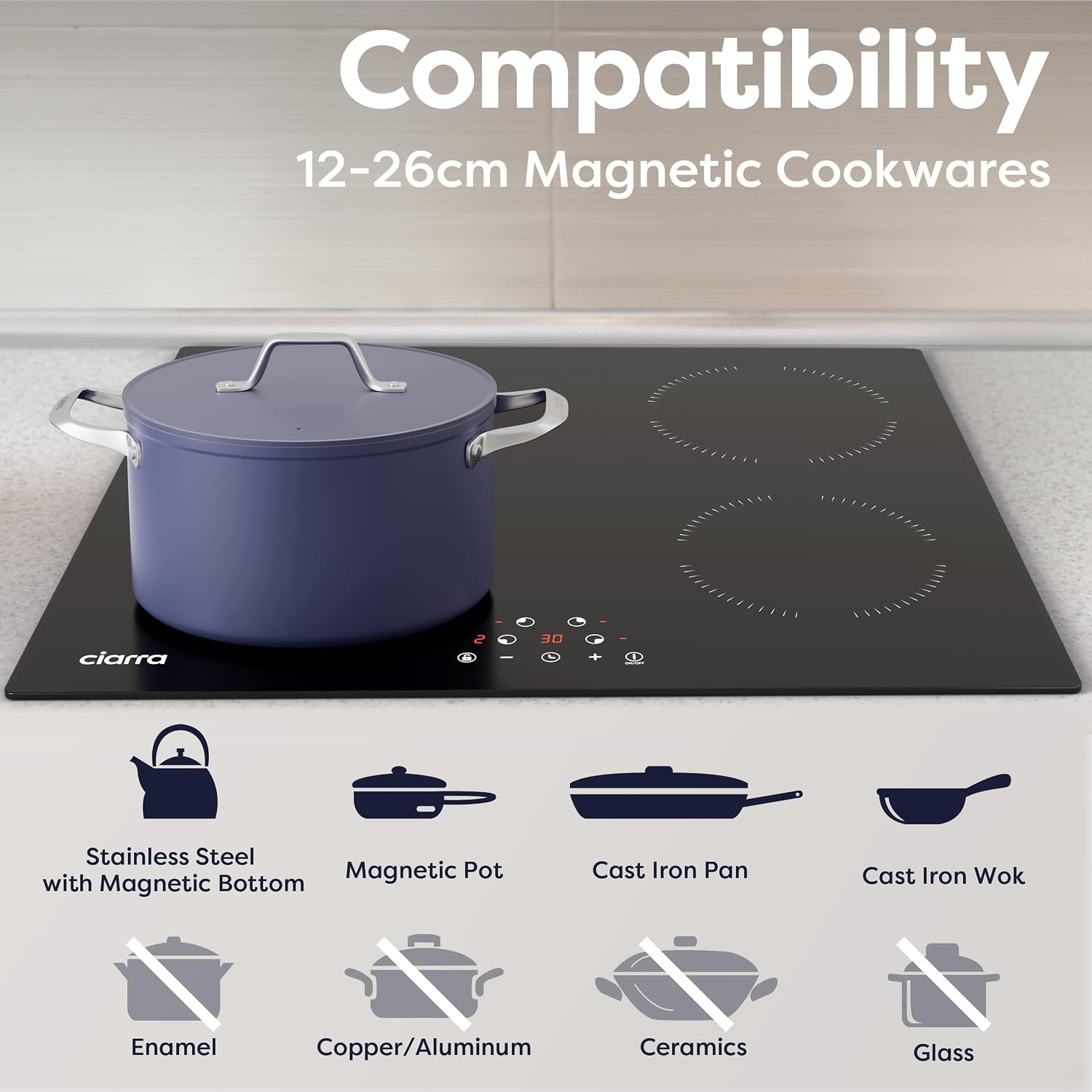 CDV 6000W Built-in Induction Cooktop 4 Burners, 24 Inch Electric Cooktop Touch Control Ceramic Glass Plate 9 Power Levels Fast Heating Safety Child Lock