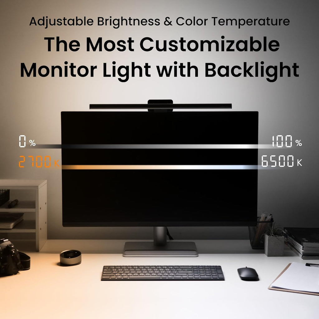 BenQ ScreenBar Halo 2 LED Monitor Light Bar - Wireless Controller, Backlight, Motion Sensor, Adjustable Brightness/Color Temperature, Eye-Care, No Screen Glare, Fits Curved Monitor, Monitor Accessory