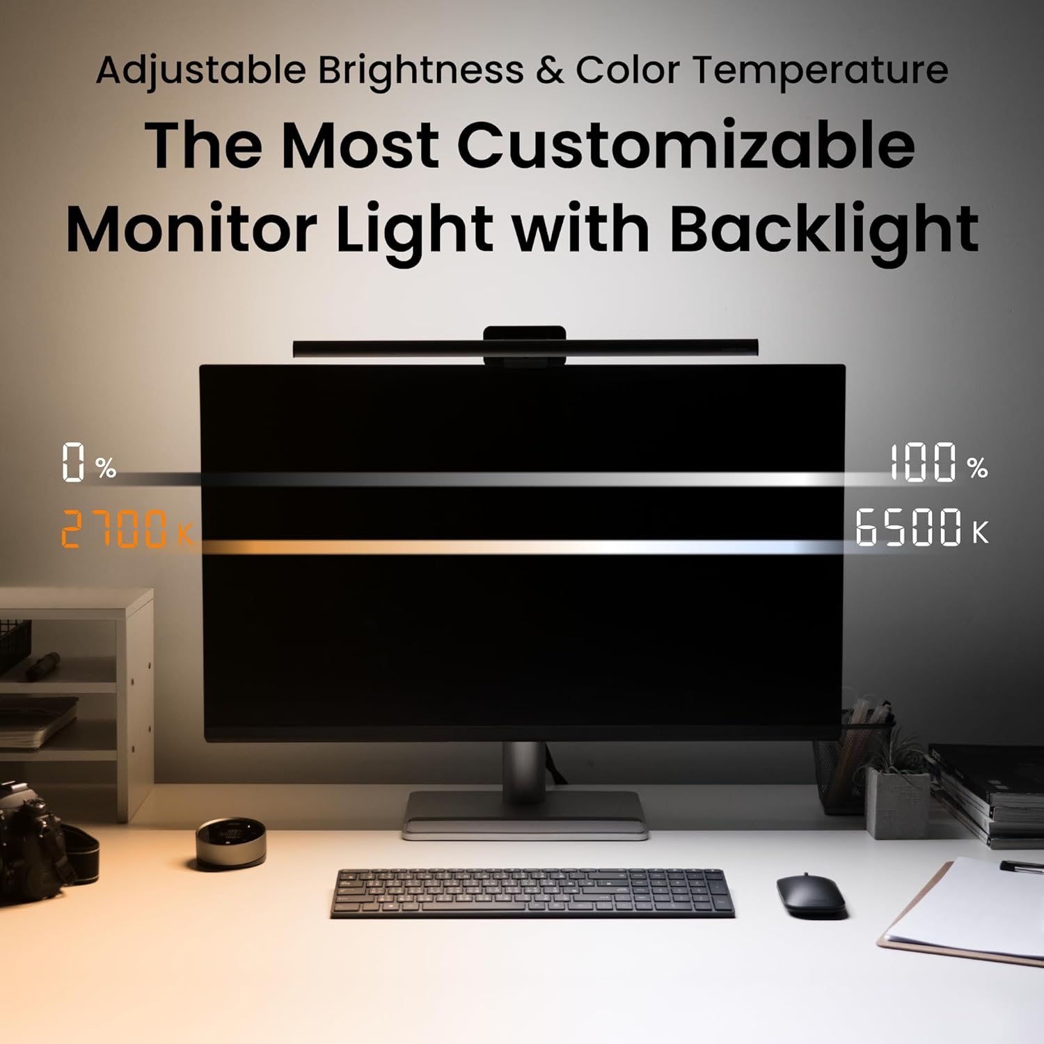 BenQ ScreenBar Halo 2 LED Monitor Light Bar - Wireless Controller, Backlight, Motion Sensor, Adjustable Brightness/Color Temperature, Eye-Care, No Screen Glare, Fits Curved Monitor, Monitor Accessory
