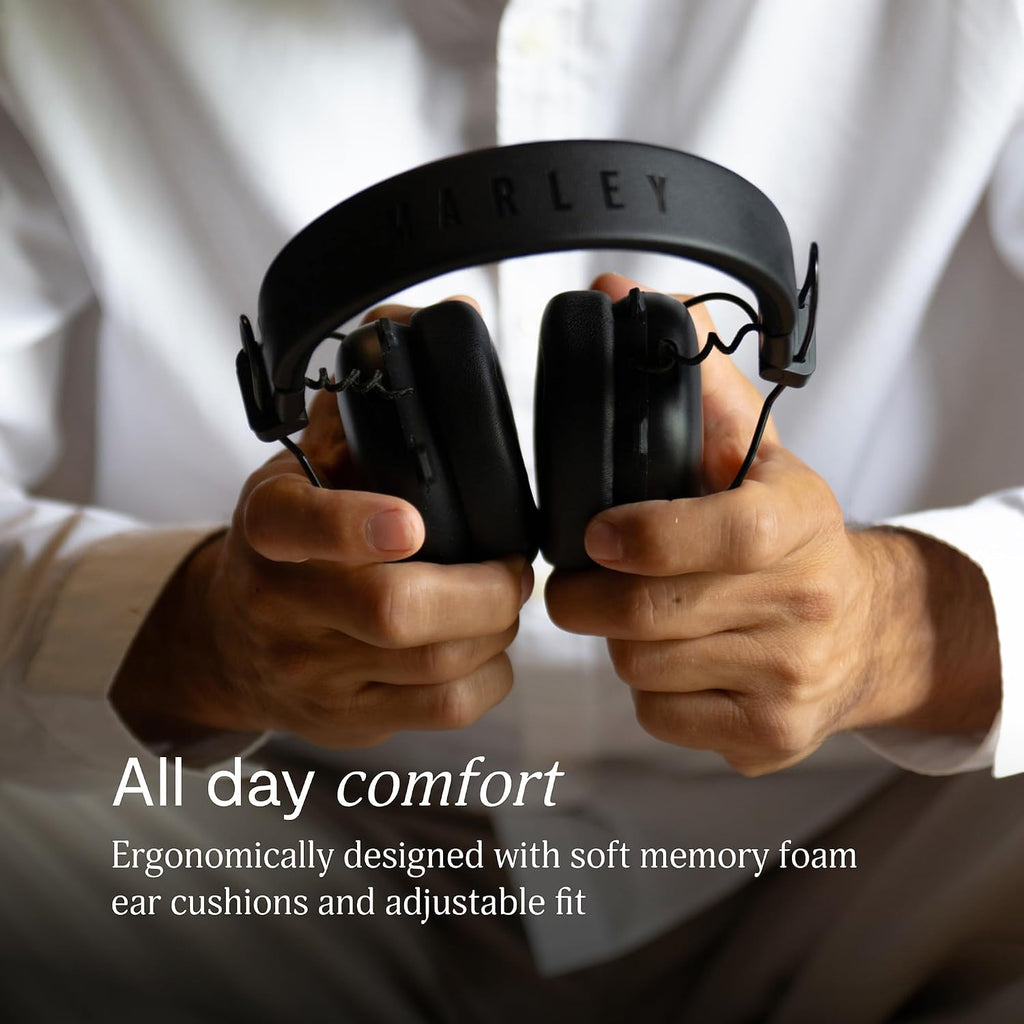 House of Marley Positive Vibration Rebel Wireless ANC Headphones - Over Ear Bluetooth Earphones with Adaptive Noise Cancelling, 130 H Playtime, IPX5, Sustainable Materials (Signature Black)