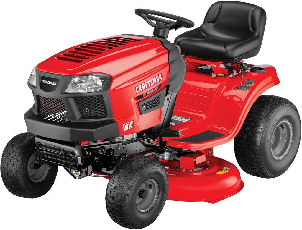 CRAFTSMAN 42' Gas Riding Lawn Mower with 17.5 HP* Briggs and Stratton Single-Cylinder Engine, Gas Lawn Tractor with 7-Speed Transmission, Red/Black (13AN77XSA93)