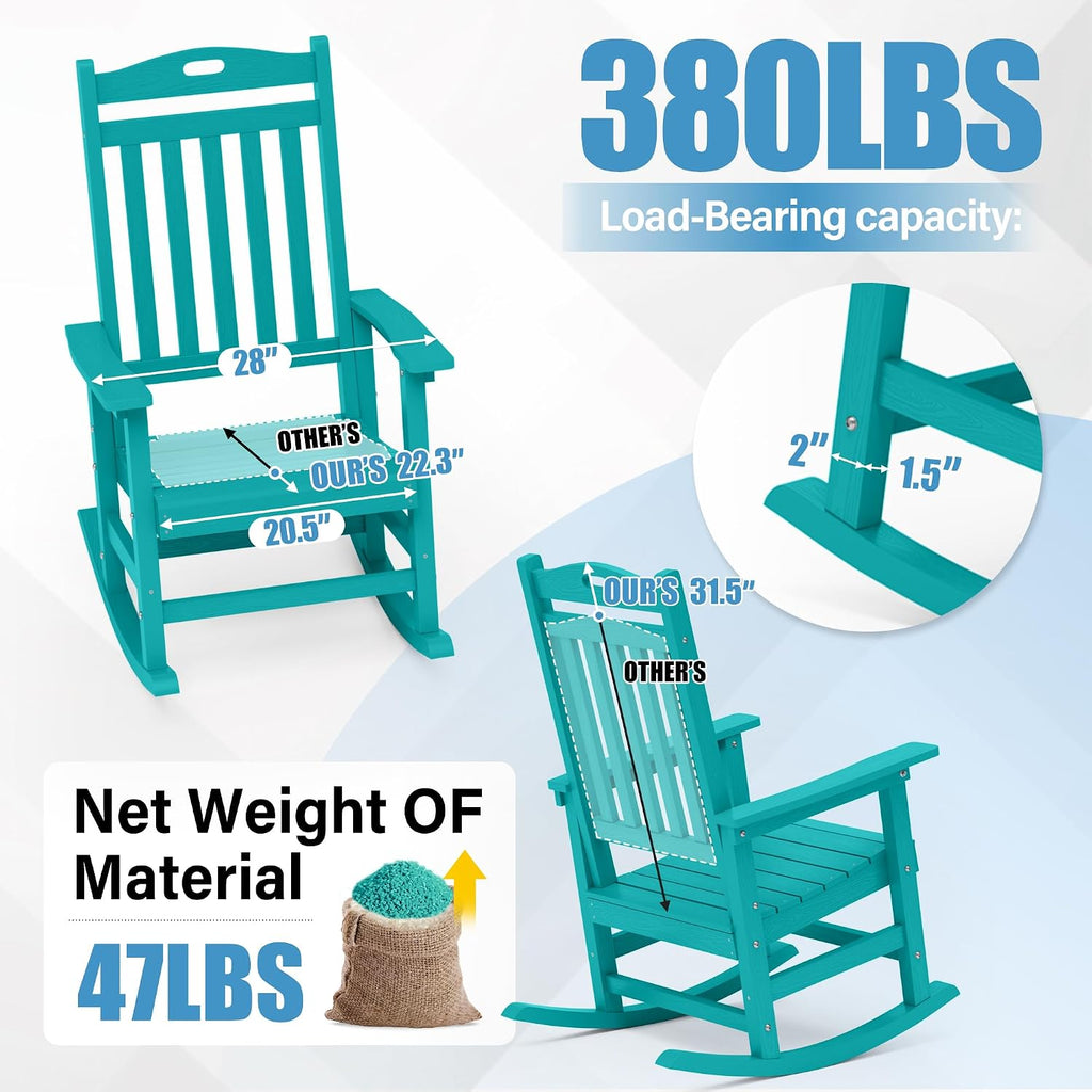 YEFU Outdoor Rocking Chair Porch: Outdoor Patio Rocking Chairs-Oversized Rocker Chair-All Weather Poly Rocker Lawn Chairs for Adult-Seat Area 22'x21'-Backrest Height 31'-380lbs Weight Capacity-Aruba