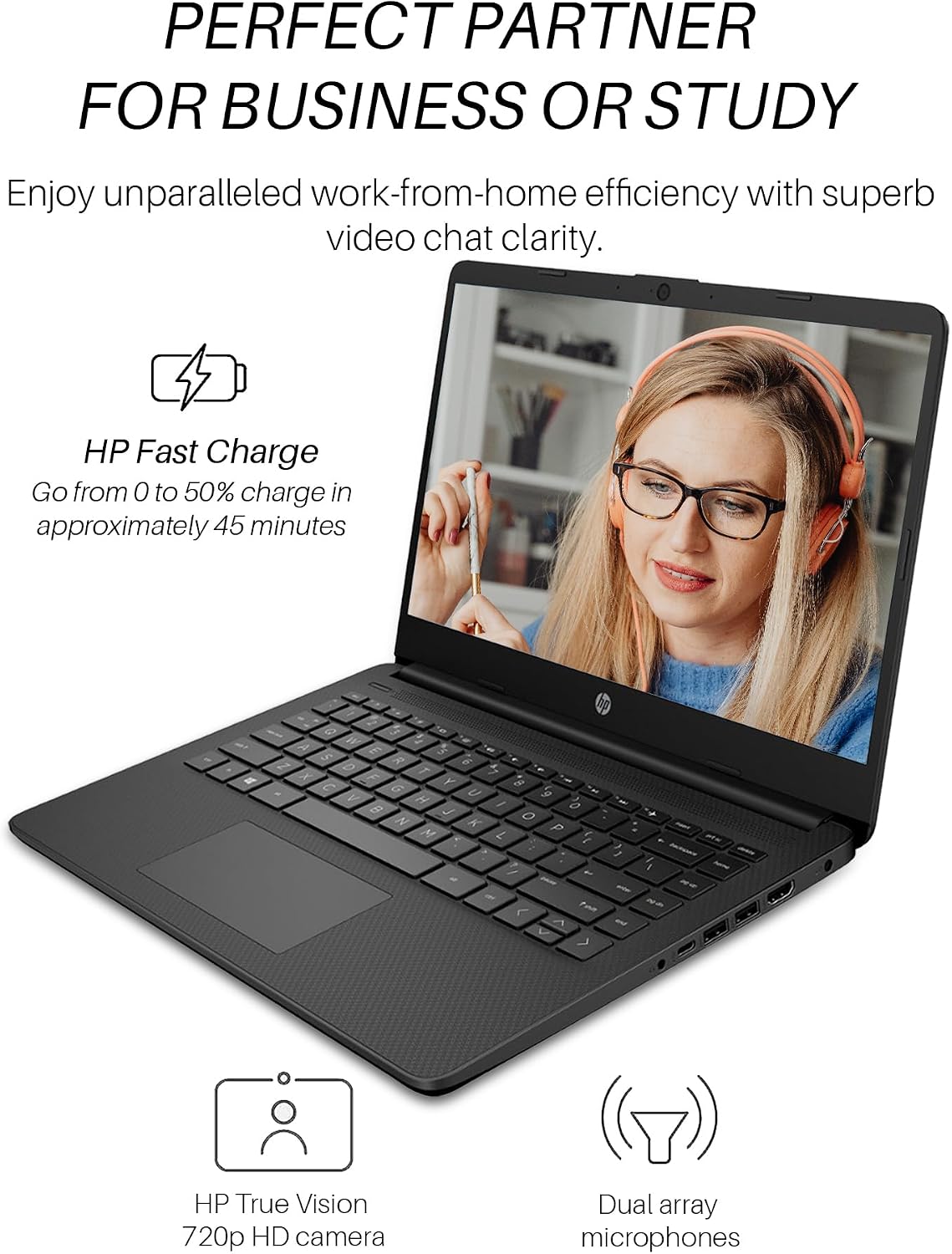HP 14 inch Laptop Student Business, Intel Celeron CPU, 16GB RAM, 384GB Storage(128GB eMMC+256GB MSD), 1 Year Office 365, Intel UHD Graphics, Portable and Lightweight, Windows 11 Pro, W/Mouse