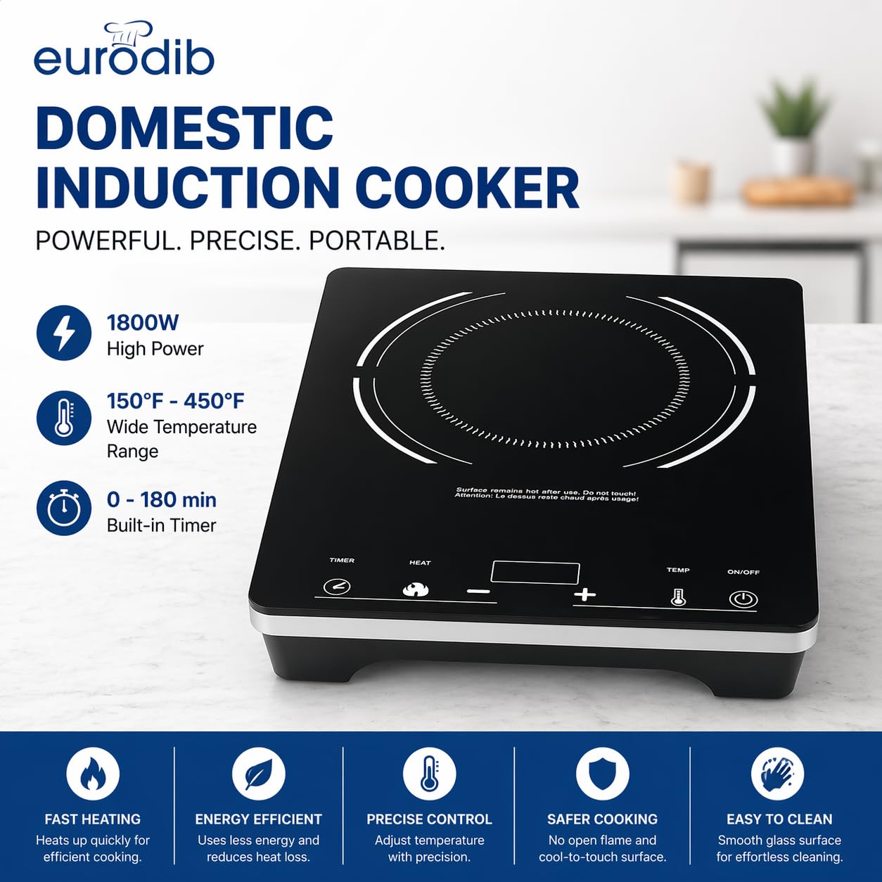 Eurodib C1823 Countertop Induction Cooktop, Single Burner, 120v