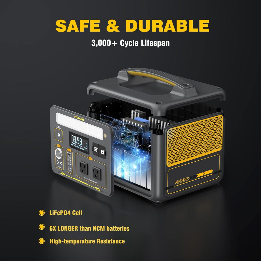 VTOMAN Jump 600X Portable Power Station with 200W Solar Panel, 299Wh Solar Generator with 600W AC Outlets (Surge 1200W) for Outdoor Camping, Vehicle Emergency, Electric Backup, RV, Power Outages