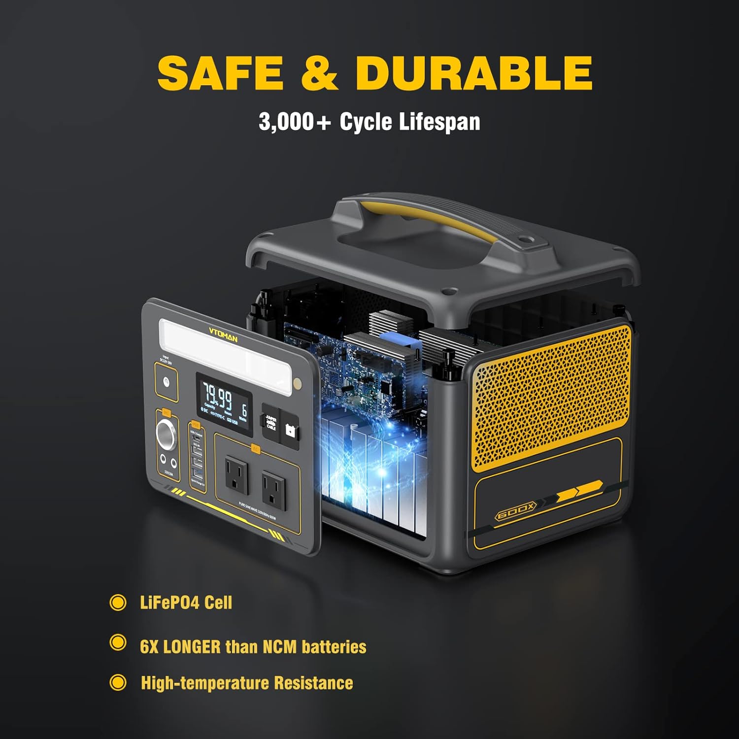 VTOMAN Jump 600X Portable Power Station with 200W Solar Panel, 299Wh Solar Generator with 600W AC Outlets (Surge 1200W) for Outdoor Camping, Vehicle Emergency, Electric Backup, RV, Power Outages