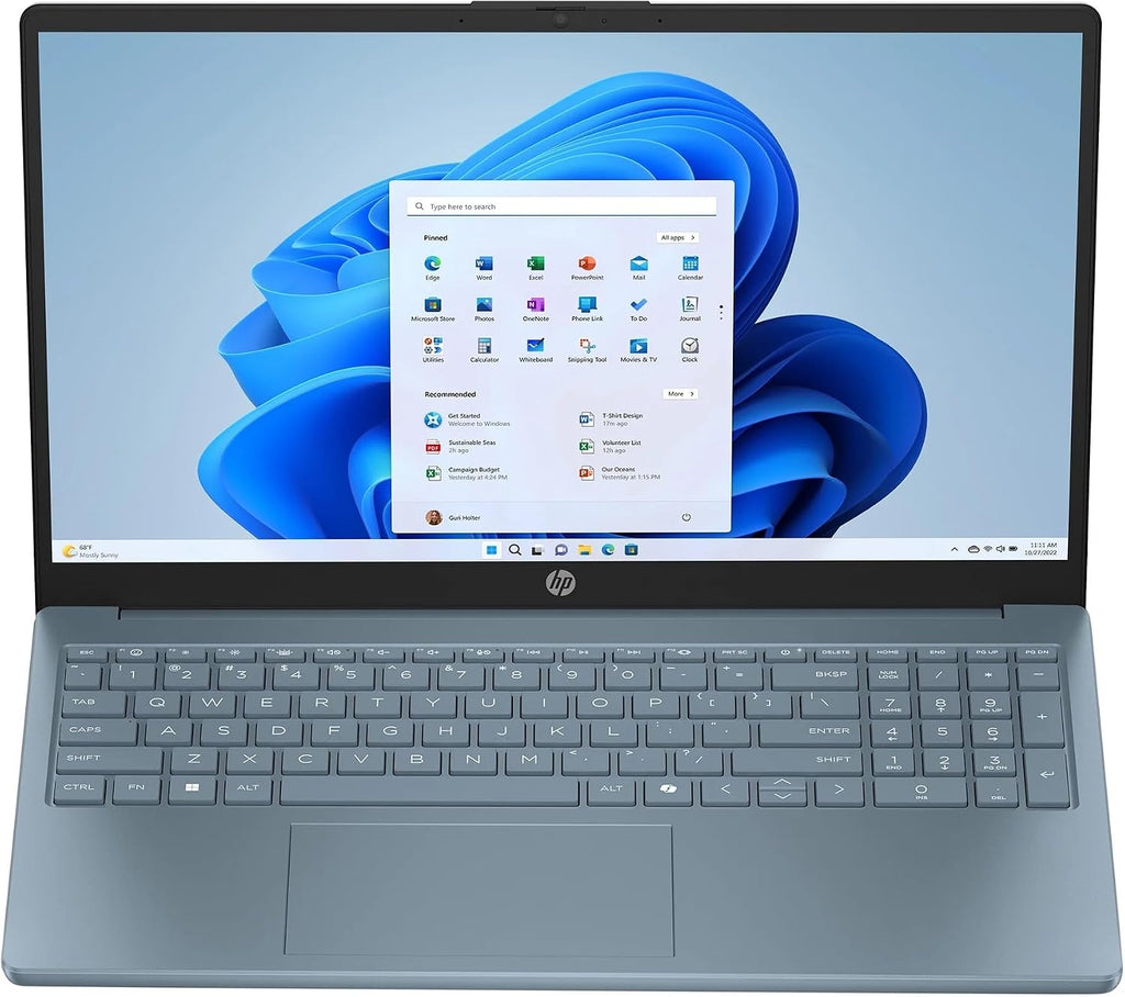 HP 15.6' Portable Laptop (Include 1 Year Microsoft 365), HD Display, Intel Quad-Core N200 Processor, 16GB RAM, 128GB Storage, Wi-Fi 6, Webcam, HDMI, Numeric Keypad, Windows 11 Home, Moonlight Blu
