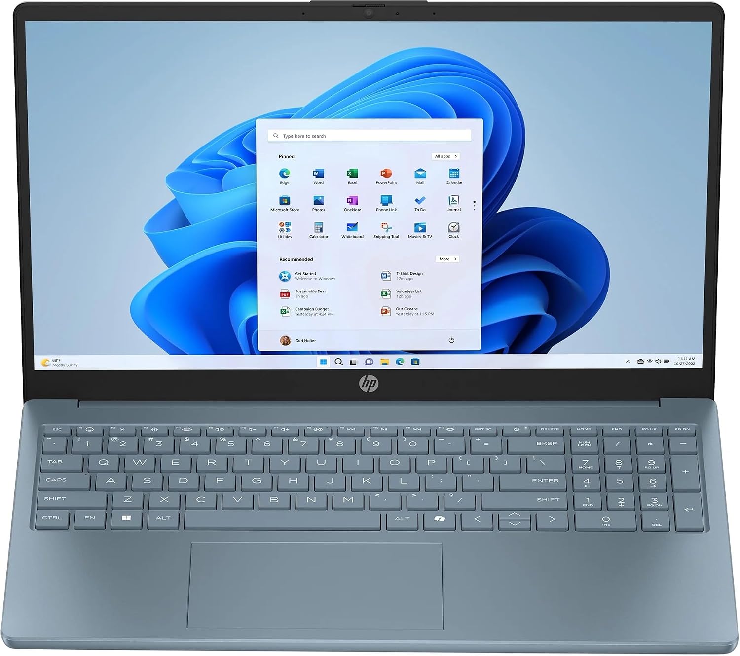 HP 15.6' Portable Laptop (Include 1 Year Microsoft 365), HD Display, Intel Quad-Core N200 Processor, 16GB RAM, 128GB Storage, Wi-Fi 6, Webcam, HDMI, Numeric Keypad, Windows 11 Home, Moonlight Blu