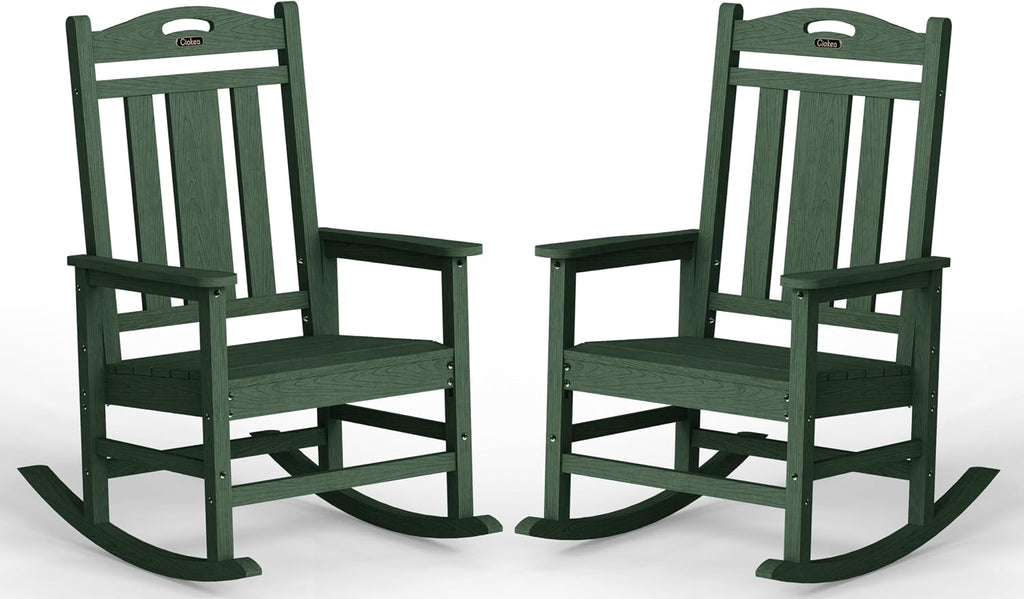 Ciokea Oversized Outdoor Rocking Chairs Set of 2, 380lbs Heavy-Duty Large Patio Rocker, High Back Cozy Porch Chairs, Weather Resistant Patio Rocking Chairs for Outside, Fire Pit, Deck, Forest