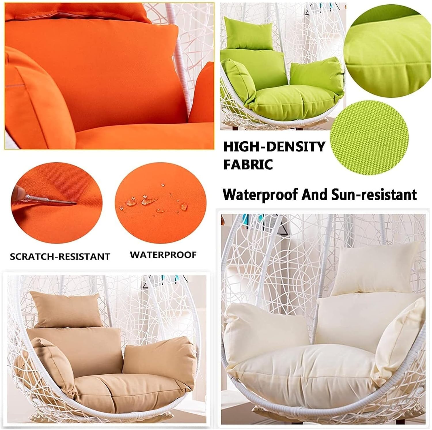 Foldable Egg Chair Cushion Replacement Hanging Hammock Chair Pads Outdoor Swing Hanging Basket Seat Pads Rocking Chair Seat Cushion with Adjustable Pillow and Armrest