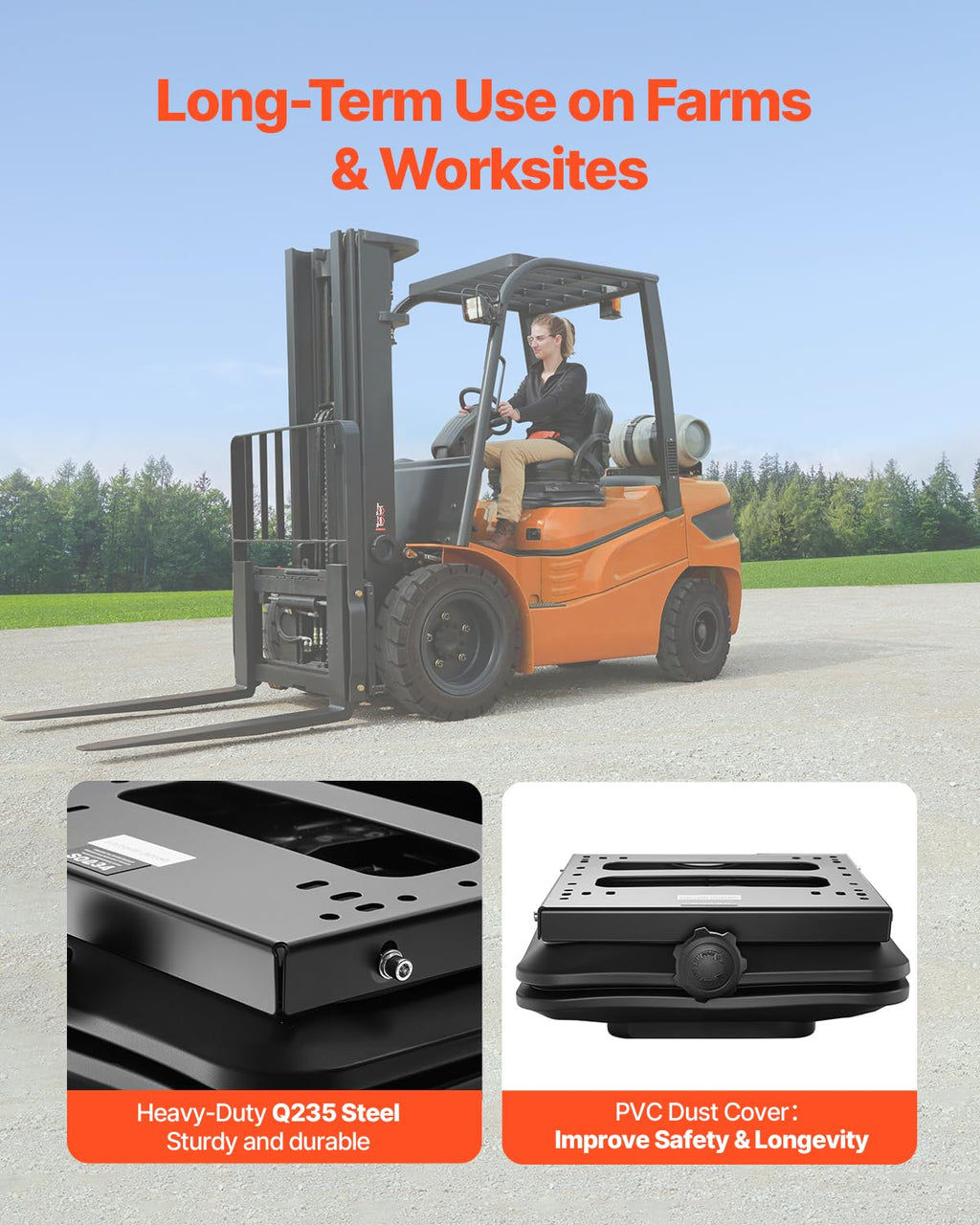 VEVOR Seat Suspension Kit Without Seat Slider Track, Universal Air Ride Seat Suspension for Zero Turn Lawn Mower, with Dustcover, Tractor Seat Suspension ‎Kit for Forklift, Bulldozers