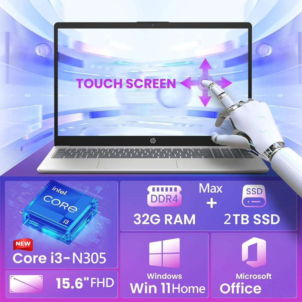 HP New 15.6' FHD Touchscreen Laptop 2026 Edition, Powerful 13th-Gen Intel Core i3 CPU (8-Core), 8GB RAM, 256GB PCIe SSD, USB-C, HDMI, Windows 11, Moonlight Blue